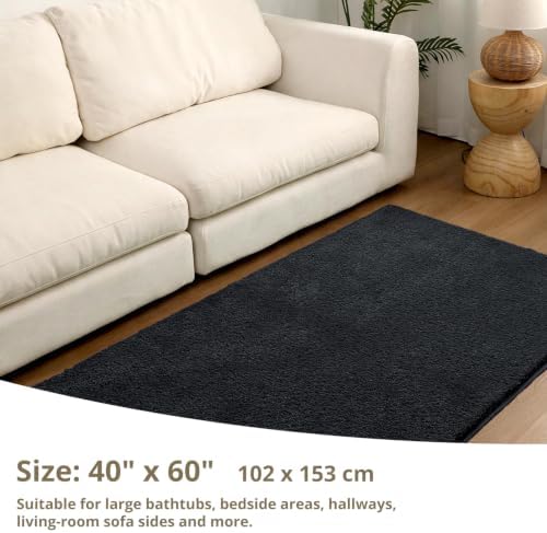 Polyester Bathroom Rug 40"x60" Black, Large Soft Shaggy Bath Mat - Image 2