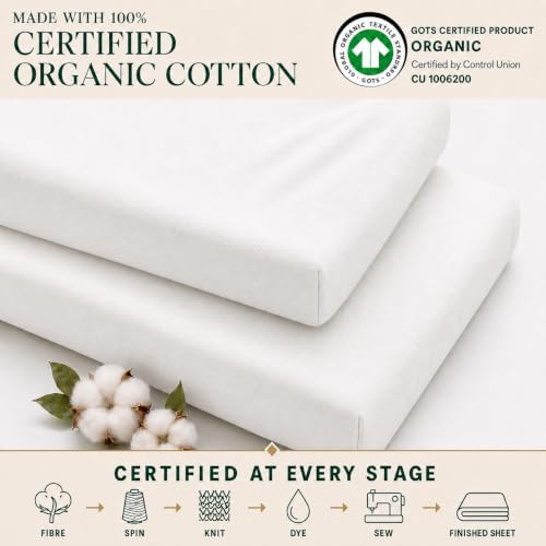 2 x GOTS 100% Organic Cotton Bedside Bassinet Sheets 33x20 and 35x19 Compatible - Image 3