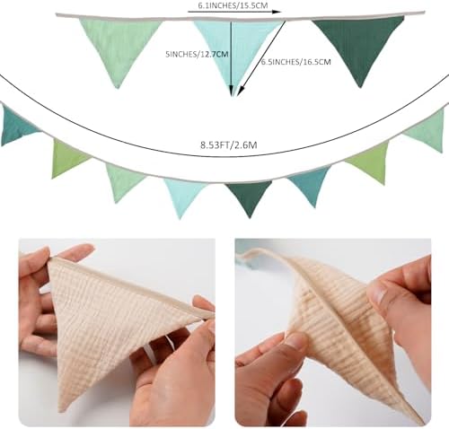 Pennant Banner Bunting Flags Green, Garland Triangle Banners Olive Green Fabric - Image 2