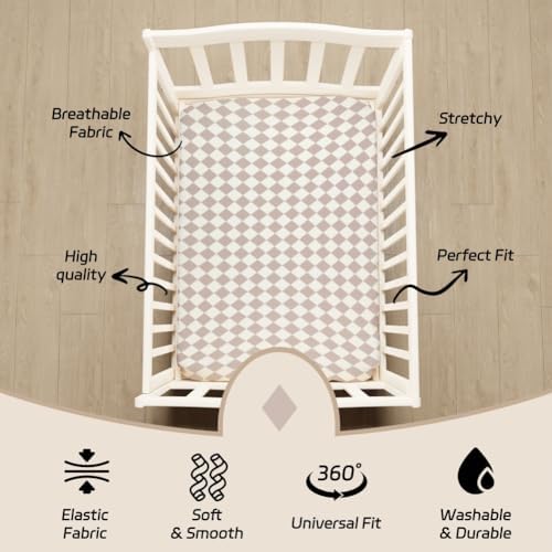Fitted Baby Neutral Pack N Play Sheets Mini Crib Sheets Bear and Buffalo Check - Image 6