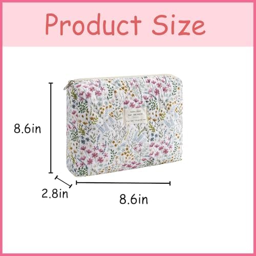 uekeboag Quilted Cotton Makeup Bag 2Pcs Coquette Cosmetic Bag, Large Soft - Image 2