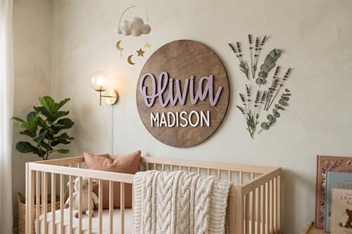 Personalized Round Nursery Name Sign, Custom 3D Wooden Name Announcement Sign - Image 4