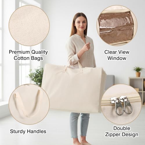 Comforter Storage Bags 70L Canvas Closet Organizer Clothes Container 4 Pack - Image 3