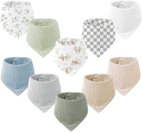 Konssy 10 Pack Baby Muslin Bandana Bibs by Konssy
