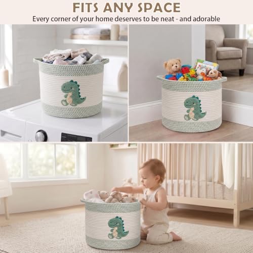 Baby Laundry Basket for Nursery, Large 15”x12” Dinosaurs Storage Baskets - Image 3