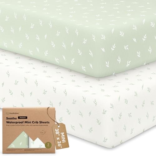 2 Pack and Play Sheets, Waterproof Mini Crib Sheet Fitted 38x26 by KeaBabies