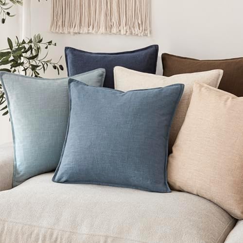 Foindtower Linen Solid Decorative Throw Pillow Covers 24x24 Inch Misty Blue - Image 7