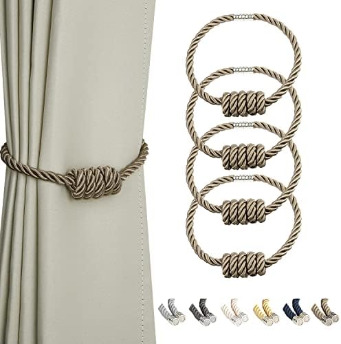 BEL AVENIR Magnetic Curtain Tiebacks 4 Pack Hand-Woven Curtain Ties by BELAVENIR