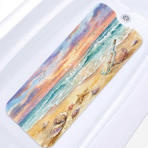 Bathtub Shower Mat 40X16 Inch, for Toddler, Beach Ocean by Culudea