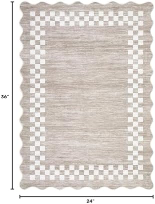 Small Area Rug 2x3 Modern Checkered Entry Rug Solid Color Scalloped Kitchen - Image 2