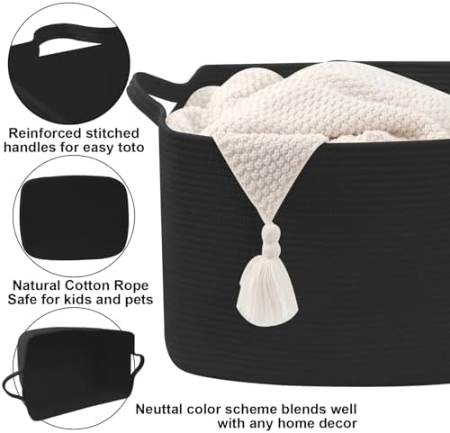 65L Large Laundry Basket with Handles, Woven Blanket Basket - Image 3