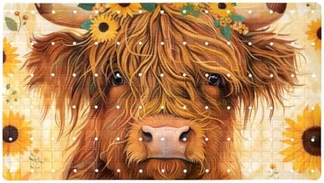 Shower Mat Non Slip, Highland Cow Sunflowers Anti Slip Bath Mat by Anna+Cowper
