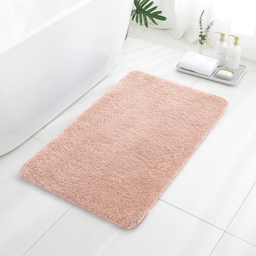 Polyester Bathroom Rug 24"x40" Dusty Pink, Non-Slip Soft Bath Mat by Kildoss