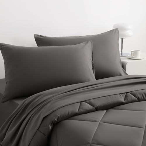 NTBAY Twin Microfiber Bed in a Bag, Comforter Set 5 Piece, Dark Grey - Image 6
