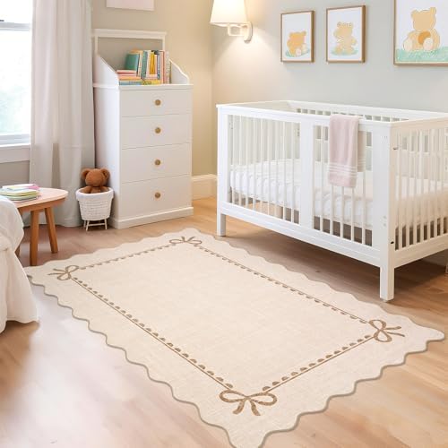 GarveeHome Scalloped Bow Rug 4x6 Washable Beige Rug - Image 4