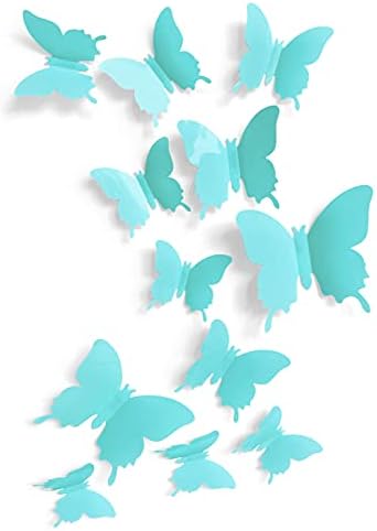Cute Blue Butterfly Wall Decor 24 pcs, Girls Room Wall Decals, Teal Aesthetic by Artivo