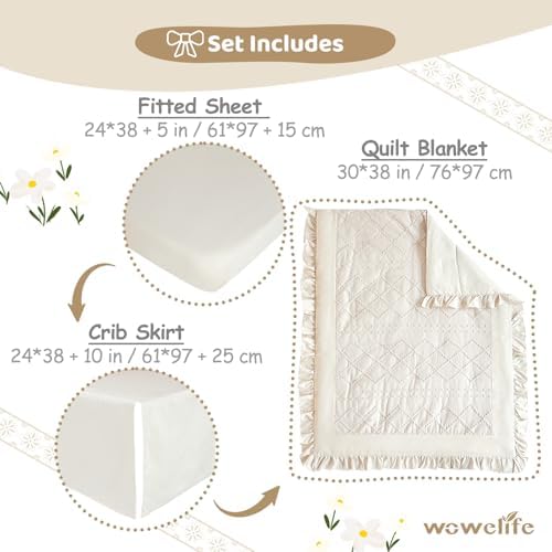 Crib Bedding Set for Girls, 3 Pieces Baby Crib Bedding Set Newborn, Mini Tufted - Image 3