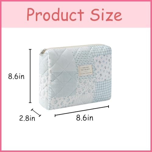 uekeboag Quilted Cotton Makeup Bag 2Pcs Coquette Cosmetic Bag, Large Soft - Image 3