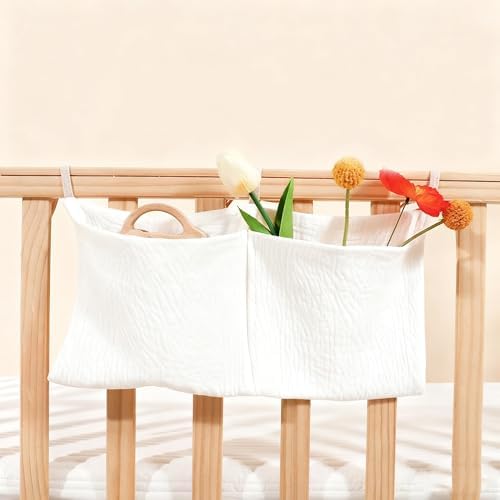 Baby Bedside Hanging Storage Bag Muslin Cotton, Crib Diaper Caddy Organizer 2 - Image 3