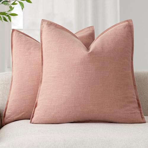 Foindtower Linen Solid Decorative Throw Pillow Covers 18x18 Inch Coral Pink by Foindtower
