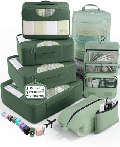 Veken 8 Set Packing Cubes for Travel Essentials, Anti-Wrinkle Buckled Suitcase by Veken