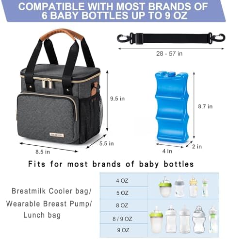 Breastmilk Cooler Bag with Ice Pack Fits 6 Baby Bottles up to 9 Ounce, Breast - Image 3