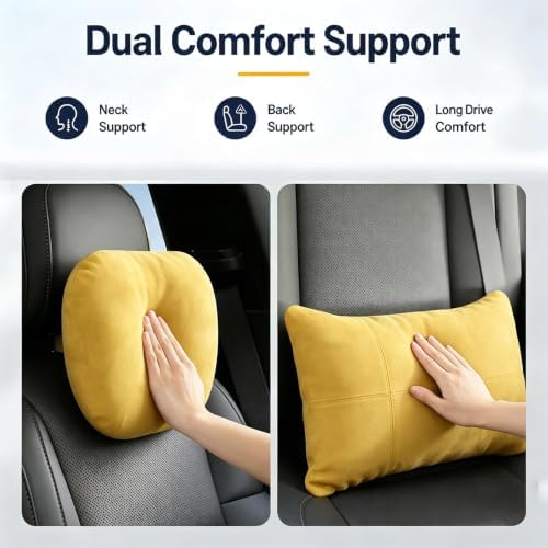2 PCS Car Pillow for Driving Seat Soft Suede Headrest Neck & Lumbar Support - Image 2