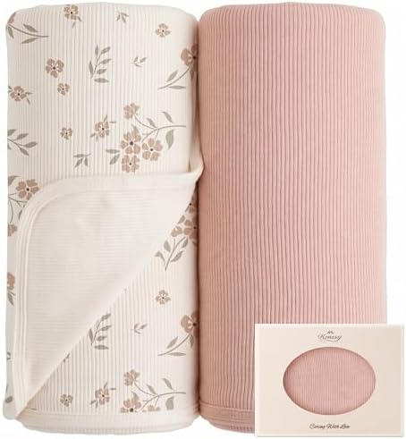 Konssy 2 Pack Ribbed Knit Swaddle Blankets by Konssy