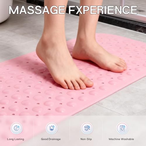 Anti-Slip Bathtub Shower Mat 40×16 Inch Opaque Pink - Image 2