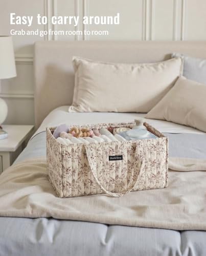 Quilted Fabric Storage Basket Floral Baby Diaper Caddy Quilted Basket Organizer - Image 6