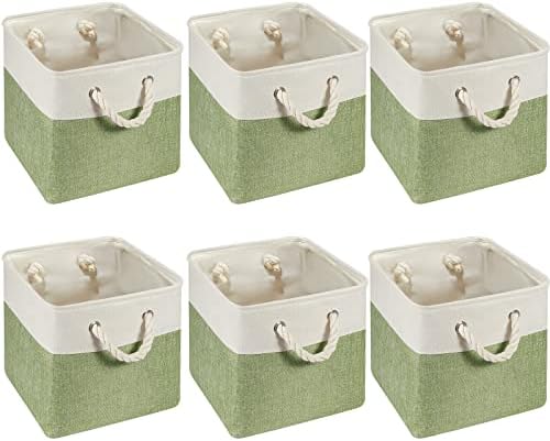 6 Pack 11x11 Inch Green Cube Storage Bins Square Fabric Cube Baskets Handle by Geiserailie