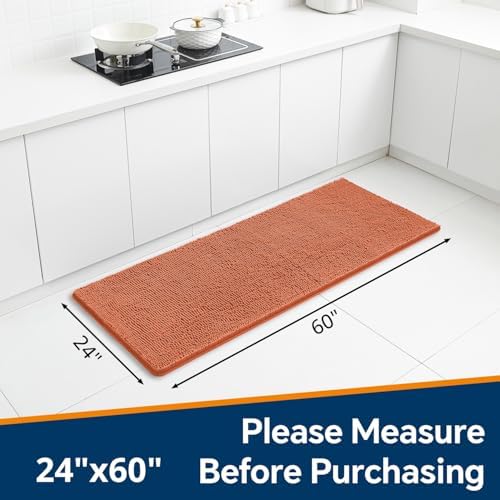 Chenille Bathroom Runner Rug 24"x60" Coral, Plush Bath Mat - Image 2