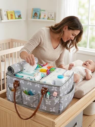 Moteph Diaper Caddy with Changing Mat, Large Baby Diaper Caddy Organizer with - Image 2