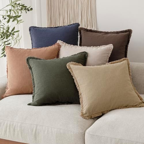 Foindtower Decorative Linen Fringe Throw Pillow Covers Boho Farmhouse Cushion - Image 7