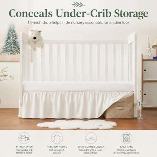 Ivory Crib Skirt Dust Ruffle, Microfiber Crib Bed Skirt - Image 2