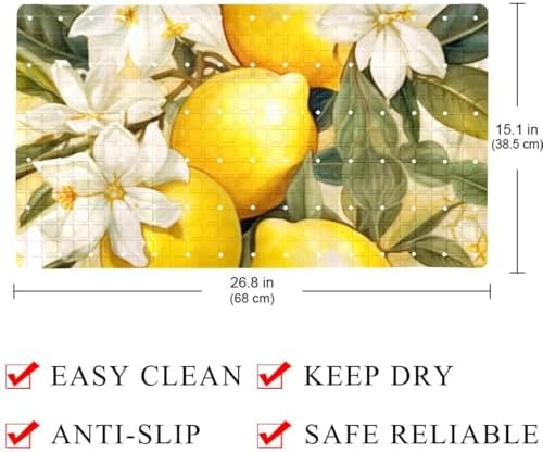Bathtub Mat Non Slip 26.8x15.1 Inch, Lemon White Flowers Shower Mat - Image 4