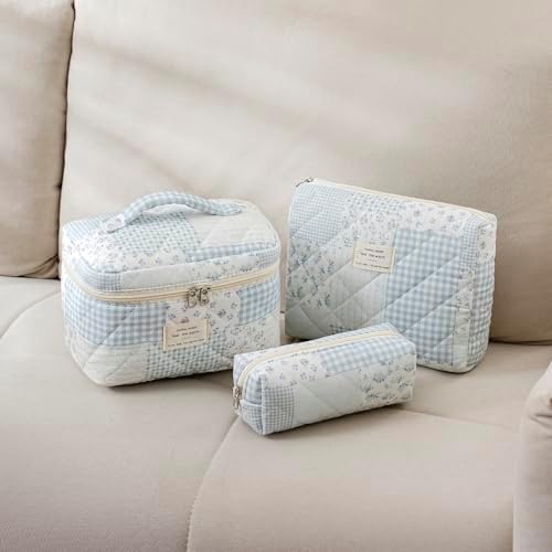 uekeboag Quilted Cotton Makeup Bag 2Pcs Coquette Cosmetic Bag, Large Soft - Image 5