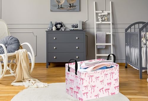 Pink Bowknot Girls Gifts Storage Box Clothes Hamper Basket Collapsible - Image 6