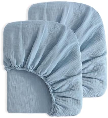 NTBAY Mini Crib Muslin Fitted Sheets, 2 Pack, 24 x 38, Sky Blue by NTBAY