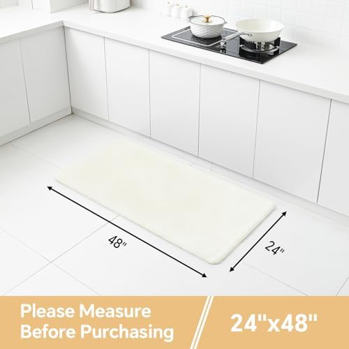 Polyester Bathroom Rug 24"x48" Cream, Non-Slip Soft Shaggy Bath Mat - Image 2