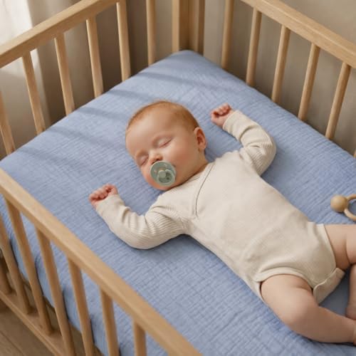 Crib Sheets, 100% Organic Cotton Muslin, Fitted 28"x52" Standard - Image 5