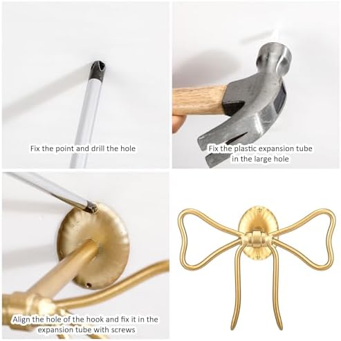 Kathfly 4 Pcs Bow Curtain Holdbacks Gold Metal Curtain Tiebacks Wall Mounted - Image 3
