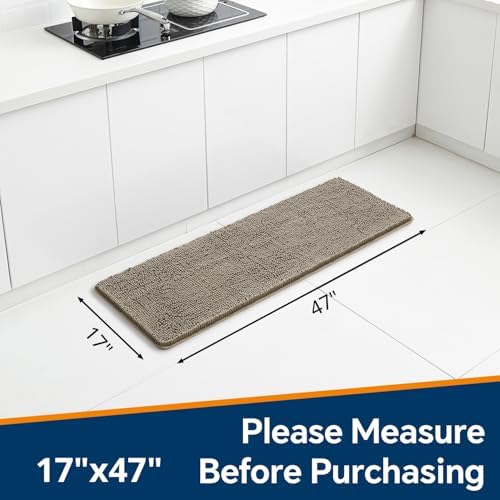 Chenille Bathroom Runner Rug 17"x47" Taupe, Plush Bath Mat - Image 2