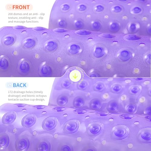 Anti-Slip Bathtub Shower Mat 40×16 Inch Clear Purple - Image 2