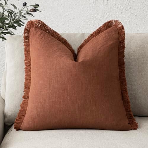 Foindtower Decorative Linen Fringe Throw Pillow Covers Cozy Boho Farmhouse by Foindtower