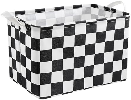 Ohocut Black White Checkered Canvas Basket, Rectangular Organizing Decorative by Ohocut
