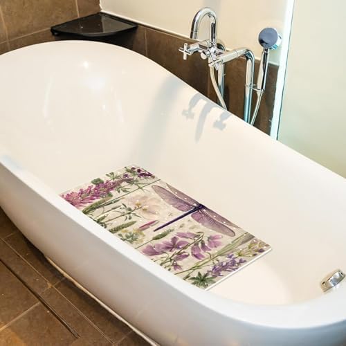 Bathtub Mat Non Slip 26.8x15.1In, Dragonfly Botanical Wildflower Bath Mat - Image 5