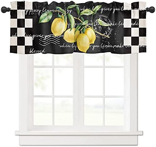 Valance Curtains for Kitchen Window, Summer Tropical Lemon Rod Pocket Valances by VandarllinHomeKitchenDecor