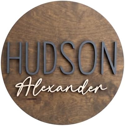 Personalized Round Nursery Name Sign, Custom 3D Wooden Name Announcement Sign by Obsidian+Home+Creations
