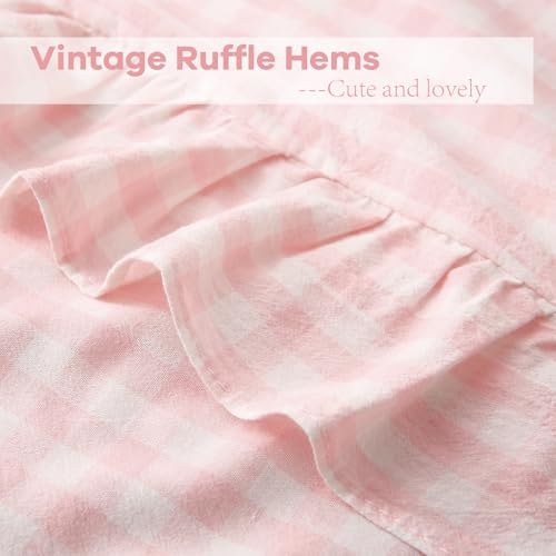 2 Pack Blush White Gingham Ruffle Pillow Shams King Size 20"x36" - Image 5
